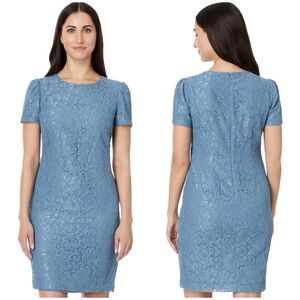 Lauren Ralph Lauren Lace Puff Sleeve Cocktail Dress Blue Pale Azure Size 10